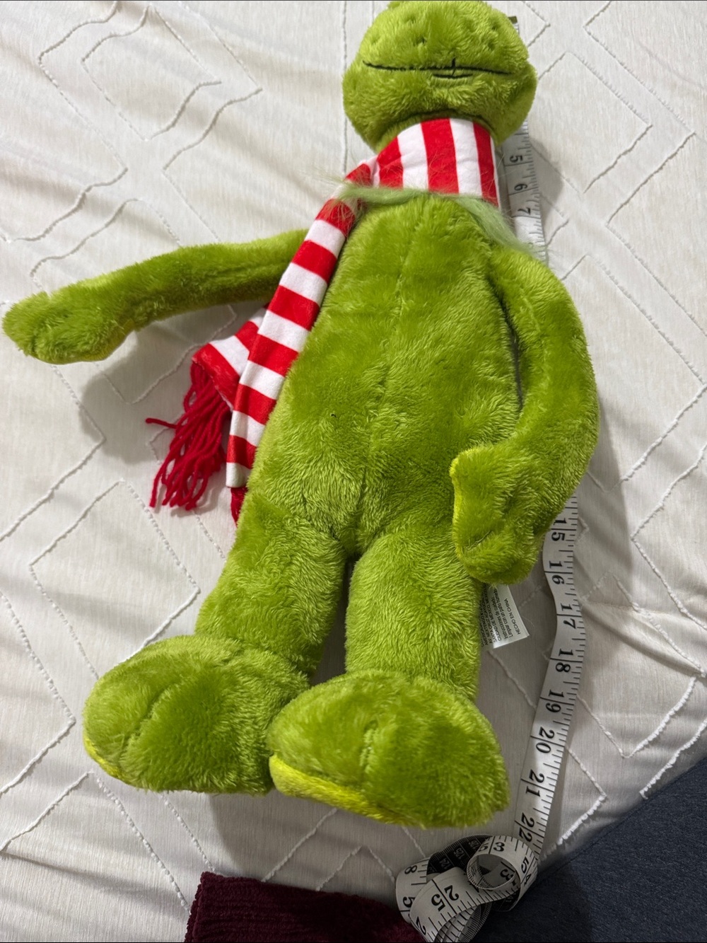 Green Plush Frog with Red & White Striped Scarf - Kids Soft Toy
